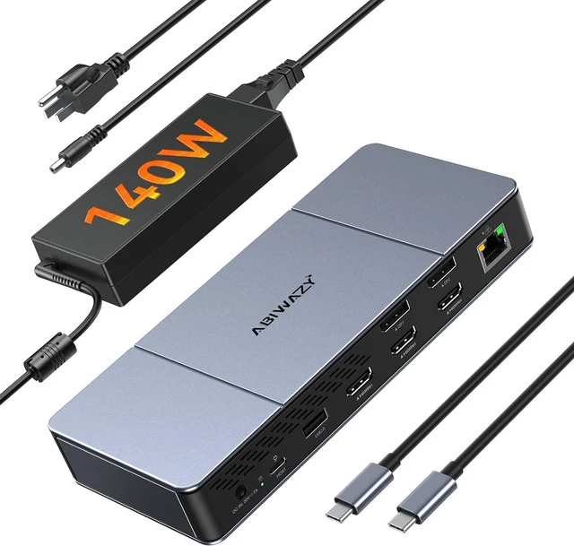 Main image of DisplayLink Docking Station Triple Monitor USB-C Dock with 8K HDMI, 2 DP, 140W DC Power, USB C/A Data Port, 1Gbps Ethernet, 100W PD Charge, Audio,TF/SD Card Reader for Dell/Lenovo/HP/MacBook Pro/Air