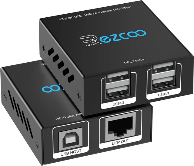 Main image of USB Extender Over cat5e/6 165ft 50m with 4-Port USB2.0 HUB - USB Over Cat6 Ethernet RJ45, USB2.0 Extension Plug and Play,Two Webcam Work Sync,For Windows,MacOS,Android,Linux,1.5m USB cable,EX50-USB