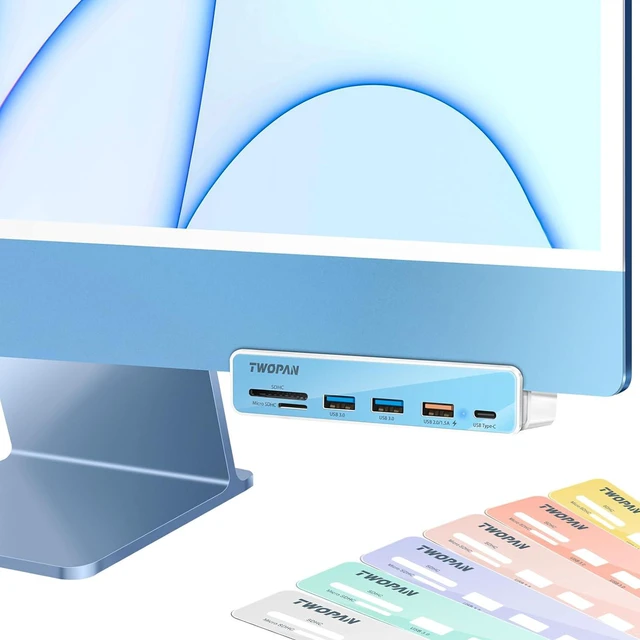 Main image of TWOPAN USB C Hub Multiport Adapter for iMac M4/M3/M1, 6 in 1 USB C to USB Adapter iMac 2024/2023/2021, USB Port Hub with USB 3.0 Port, Micro/SD Card Readers & Multi Colored Panels