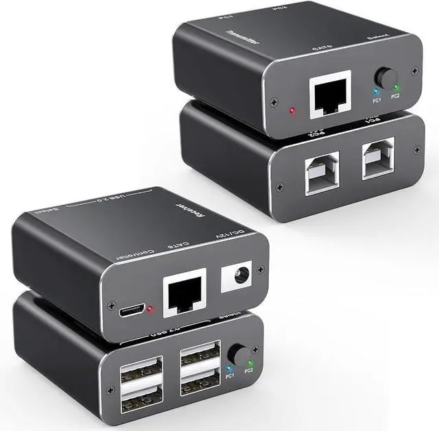 Main image of USB Extender Over Cat6/7 164FT/50M, 4 USB 2.0 Ports, Plug and Play, No Drivers, No Latency POC Power, Supports Keyboard and Mouse USB Over Ethernet