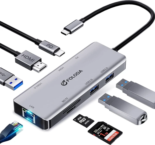 Main image of USB C HUB with HDMI 4K, Docking Station USB C, Multiports USB C Adapter with Gigabit Ethernet, PD 100W, 3*USBA 3.0, TF/SD, USB C Dock Compatible for MacBook Pro/Air, iPad Pro, iPhone 15, Dell, etc.