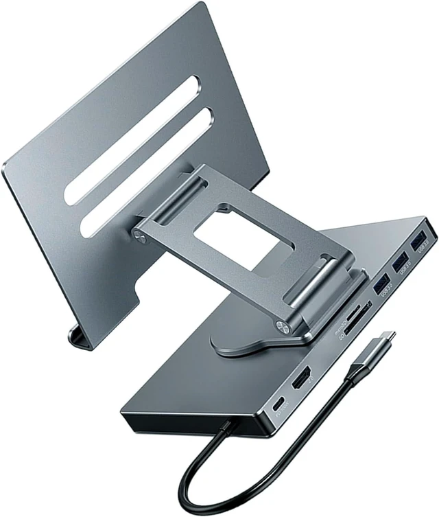 Main image of 1 Foldable Rotating USB C Dock Stand PD100W Charging Aluminum Alloy Cooling Gigabit Ethernet 3.5mm Slip-Proof Base USB C Adapter with Stand