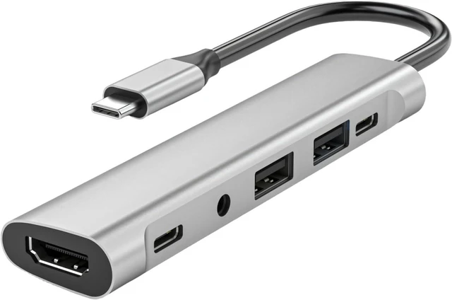 Main image of 6 in 1 USB C Docking Station Multiport Adapter Multiple Port 3.5mm PD60W HDTV 2xUSB2.0 Dock Station for Notebook Laptop USB C Dock