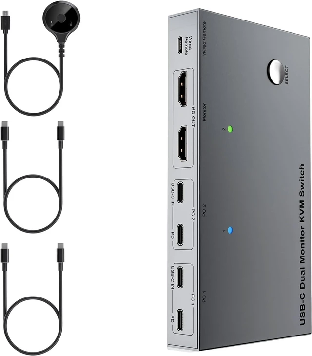 Main image of KVM Switcher USB C Dock Enables 2 Laptops to Share Double 4K Monitor 4 USB3.0 Devices with 80W Power Double Monitor KVM USB C