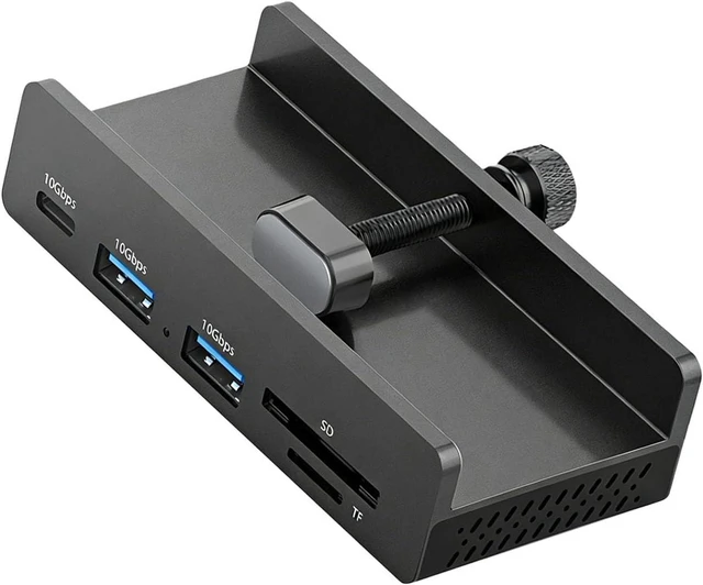 Main image of Space Saving USB C Hub with Adjustable Mount and Various Ports for Professional Environments Clip on USB C Hub