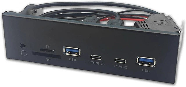 Main image of USB3.2 Gen1 5.25Inch Front Panel with Double Type C Port Double USB3.0 and High Conductivity Wiring Fast Speed Data Transfer