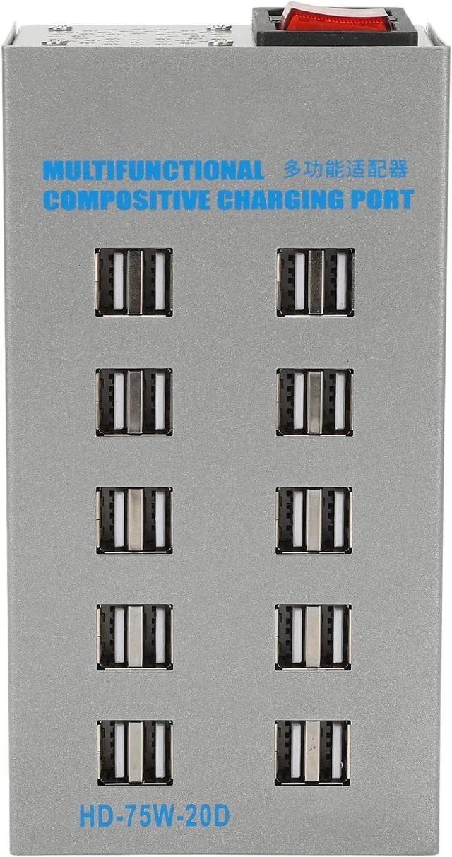 Main image of Powered USB Hub, 20 Port USB Smart Hub Splitter, Multifunctional Charging Station with Silent Cooling Fan, Stainless Steel Powered USB Charging Hub for Phones Tablets and