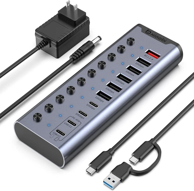 Main image of Powered USB Hub, 10-Port USB C Hub with 6*USB-A 3.2, 4*USB-C 3.2 Ports, 2 PD 45W Charging Ports Individual Switches and 24V/3A Power Adapter, USB Extension for MacBook, PC and More.