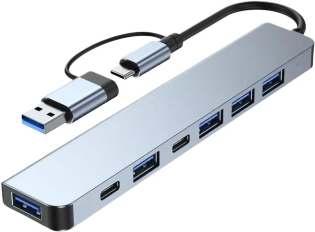 Main image of USB-C Hub USB 3.0 7 Port Hub with 4 USB 2.0 Ports and 2 USB-C Ports Compatible with Computers Laptops