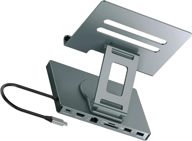 Main image of Rotating Type C Dock Stand for Tablets PD100WCharging Gigabit Networking Port 3.5mm Slip Proof Silicone PadCooling Design Gigabit Ethernet Type C Adapter