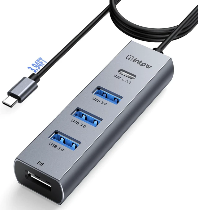 Main image of intpw USB C to USB A Hub Long Cable 4 Ports Type C Hub USB 3.0 5Gbps Aluminum Adapter Multiport USB C Hub for Laptop, Mac, iPad, PC (3.94FT(5in1,BC))