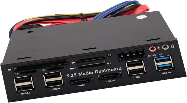 Main image of 5.25 Inch USB 3.0 Hub with Card Reader for PC Front Panel - USB 3.0/2.0 Ports for Computer Case Optical Drive Bay