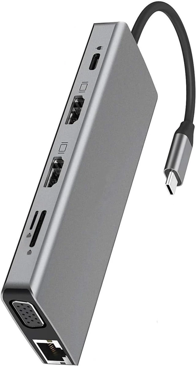 Main image of Metal USB C Adapters with Quick Ethernet Two Full Resolution Video Output HDTV Display 2 USB Slots for Desktop and Laptop USB C Hubs with Gigabit Ethernet