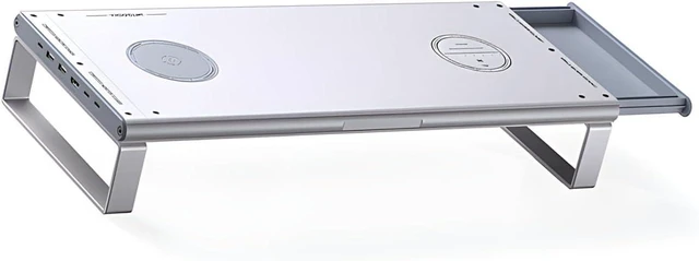 Main image of Modern Workstation Dock with 6 in 1 USB Hub and Ergonomic Screen Height Feature Double Monitor Stand with Hub