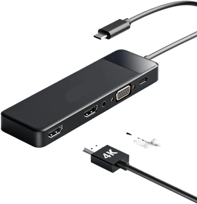 Main image of USB HUB with 2 HDMI 4K30Hz and VGA Type C USB 3.0 5Gbps 100W Power SD TF Card Reader for Switch