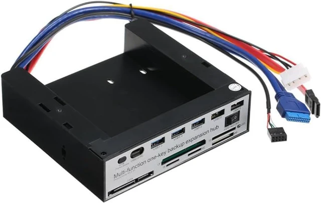 Main image of 5.25 Inch Front Panel Expansion Hub with 3 USB3.0 2 USB2.0 Ports 5-in-1 Card Reader Support One-Key Backup Panel