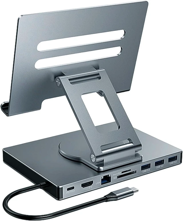 Main image of Rotating Type C Docking Station with Foldable Stand PD100W Charging Gigabit Ethernet 3.5mm for Laptops Tablets USB C Adapter with Gigabit Ethernet