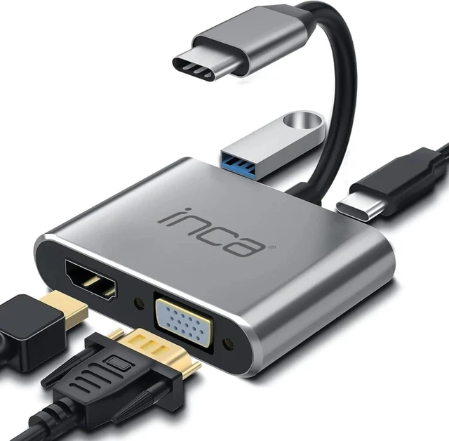 Main image of nca 4 in 1 USB C to HDMI VGA Adapter ITPC-06TX, 4K@30Hz HDMI with PD 100W Charging Port, USB 3.0 Type C Multiport for MacBook, Dell, HDTV, Chromebook