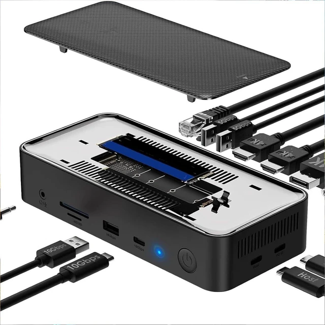 Main image of EBTOOLS 13 in 1 USB C Hub, with M.2 Pcie Serial Ata Ssd Enclosure, 10Gbps, UsbC Docking Station, Gigabit Rj45 Ethernet, 5Gbps USB A, M.2 Slot, 4K 60Hz Hdmi, 3.5mm Jack, Heat Sink (US Plug)