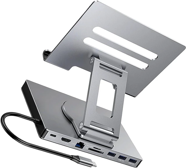 Main image of Rotating Type C Docking Station With Foldable Stand PD100W Charging Gigabit Ethernet 3.5mm For Laptops Tablets Aluminum Alloy Laptop Docking Station