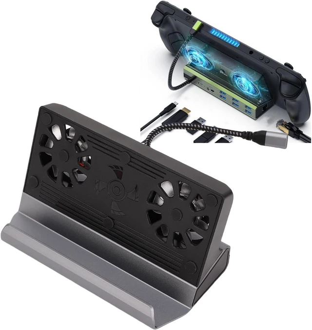 Main image of VBESTLIFE 9 in 1 USB C Docking Station for Steam Deck, Rog Ally, Built in Cooling Fan and Stand, RJ45 1000Mbps HDMI 2.0 4K at 60Hz USB 3.0 2.0x6 PD 100W