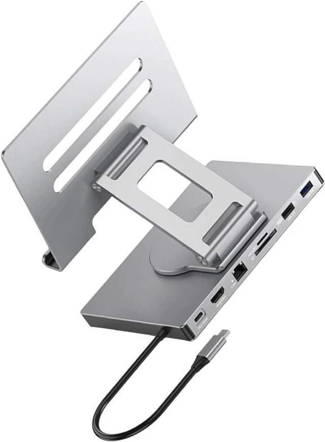 Main image of 1. Foldable Rotating USB C Dock Stand PD100W Charging Aluminum Alloy Cooling Gigabit Ethernet 3.5mm Slip-Proof Base Silicone Pad USB C Adapter