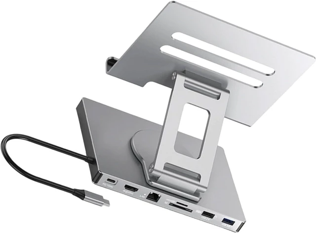 Main image of Adjustment USB C Docking Station Stand 100W Power Delivery Aluminum Bracket Ethernet 3.5mm Output Foldable Base USB C Adapter With Stand