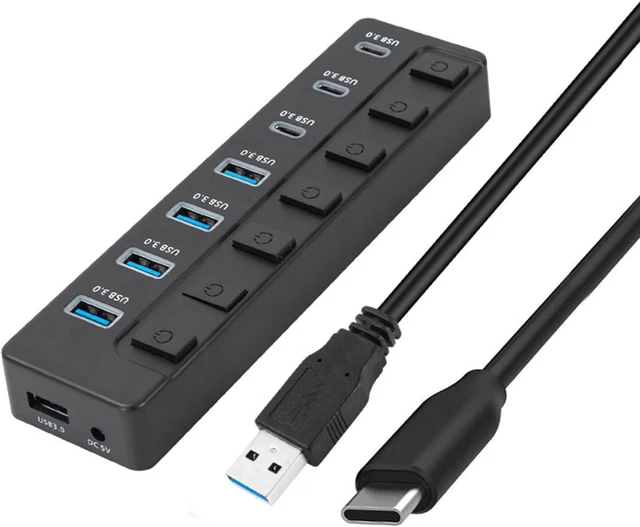 Main image of USB C Adapter 7 Port Multi Splitter 5Gbps Fast Speed Transfer With Individual Switches For Desktop Laptop Type C Adapter With Power Input Function
