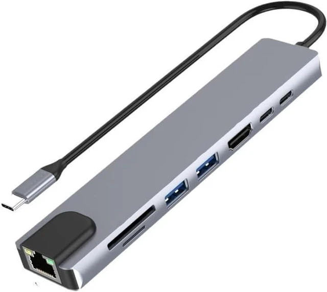 Main image of 100M/1000Mbps Ethernet to USB C Adapter Docking Station USB TY>pe C to HDMI HUB 4K 30HZ(S81-100M 8-in-1)