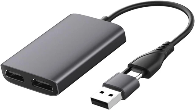 Main image of POPETPOP Type-c USB 3.0 Hub with Dual High-Definition Video Adapter 1080p 60hz for Dual Monitor Display, Extra USB Ports for Laptops, Dark Gray