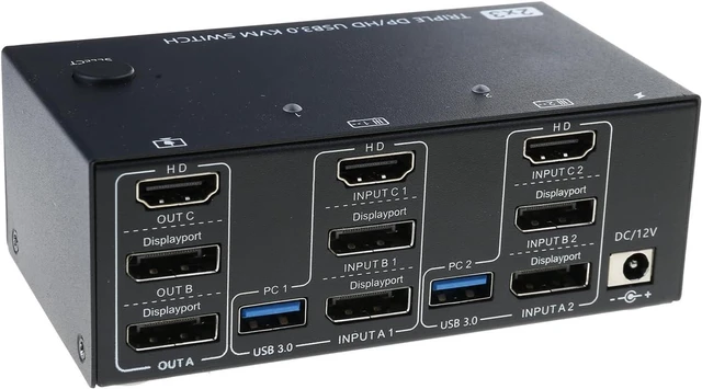 Main image of Efficient Workspaces Switcher Connecting 2 Computers to 3 Monitors USB3.0 Hubs 8K@60Hz and 4K@60Hz Compatible