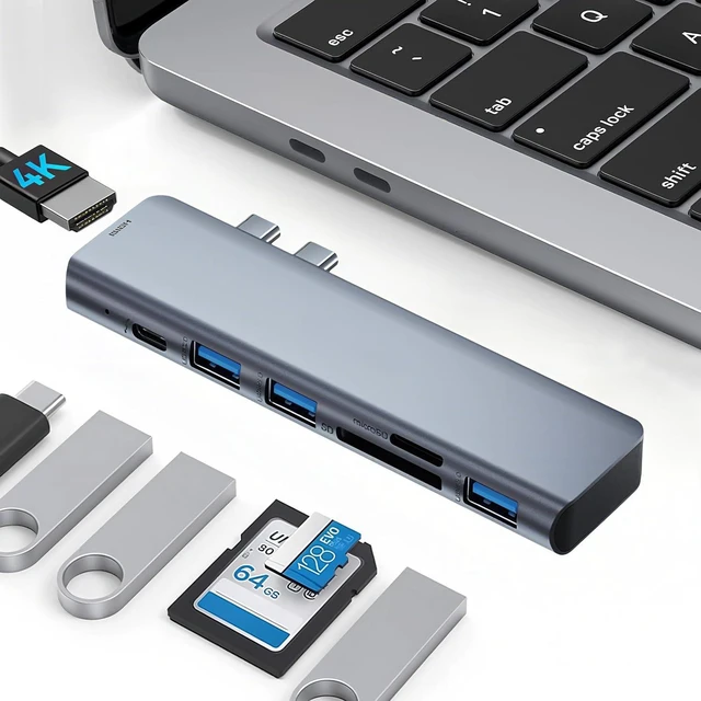Main image of 7-in-2 USB C Hub for MacBook: 4K HDMI, Thunderbolt 4 Compatible, 100W Charging, 40Gbps Data, SD/microSD for MacBook Air/Pro M Series & More