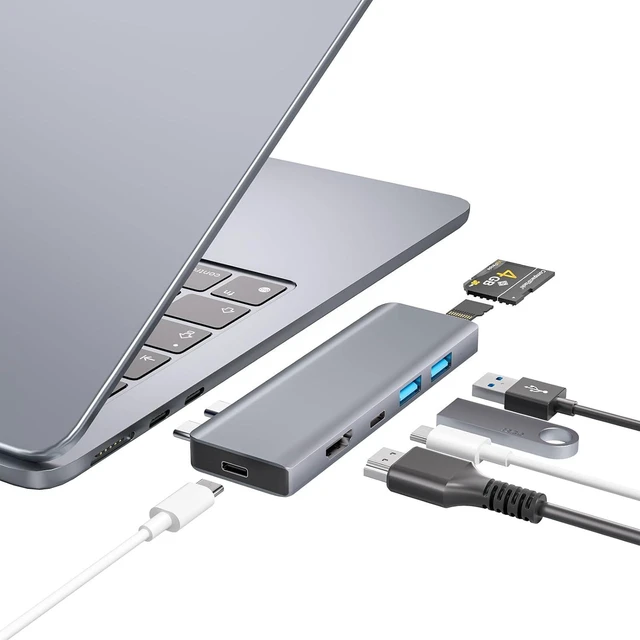 Main image of USB C Hub,7-in-2 USB-C Adapter for MacBook Pro Air Thunderbolt 4 Dock with 4K HDMI, 100W PD, 40Gbps, USB-C 3.0, 2 USB-A 3.0, SD/TF Card Reader, Compatible with MacBook Pro/Air M1/M2