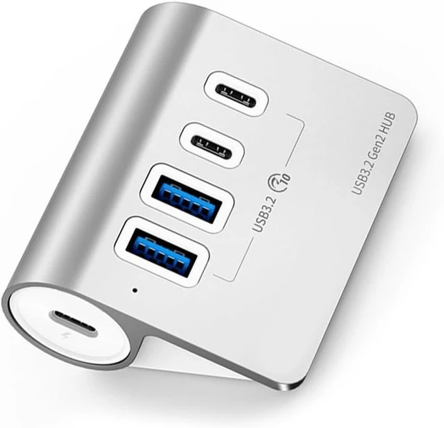 Main image of Aluminum 4Port USB 3.2 Hubs Powered PD60W Charging 10Gbps USB C Splitter with Power Adapter for PC