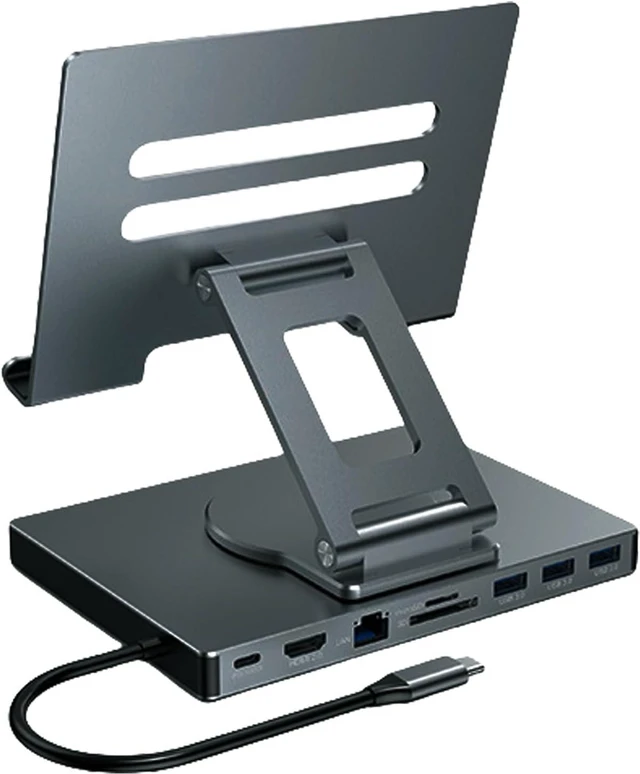Main image of 8/9 in 1 Docking Stations Tablets Stand Holder USB Type C USB3.2 Card Reader 3.5MM Foldable Rotatable Desktop Holder