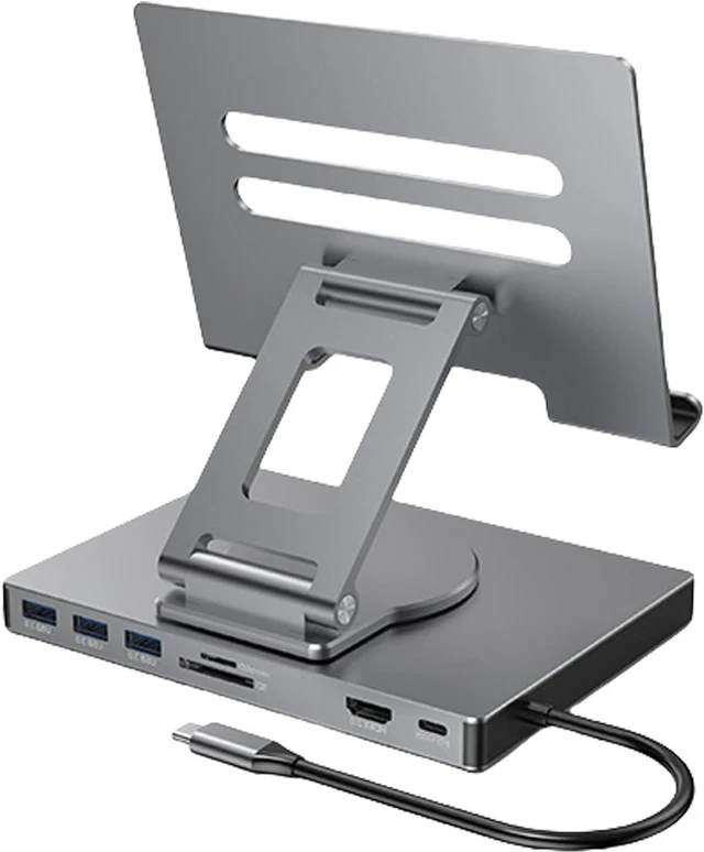 Main image of USB C Hubs Stand 8/9 in 1 Adapter Docking Station Foldable with 4K 60Hz RJ45 Gigabit Ethernet Card Reader USB3.0 3.5mm