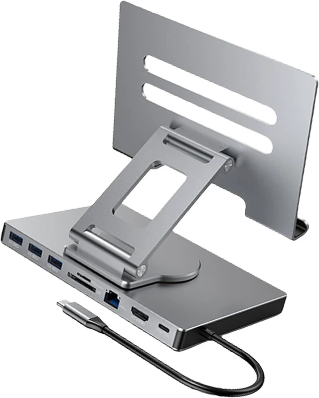 Main image of USB C Hubs Stand 8/9 in 1 Adapter Docking Station Foldable with 4K 60Hz RJ45 Gigabit Ethernet Card Reader USB3.0 3.5mm