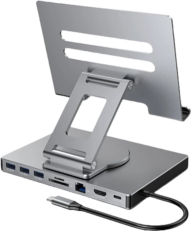 Main image of 4K 60Hz Gigabit Ethernet Port USB3.0 Splitter Hubs Converters Flat Panel Rotatable Stand 8/9 in 1 Type C Docking Station