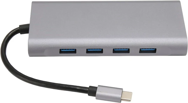 Main image of 11 in 1 USB C Hub, Multiport Adapter with 4xUSB3.0, HD 4K VGA, RJ45 Ethernet, PD Charging, 3.5mm Sound, Memory Card Reader Deep Sky Gray Aluminum Alloy Docking Station
