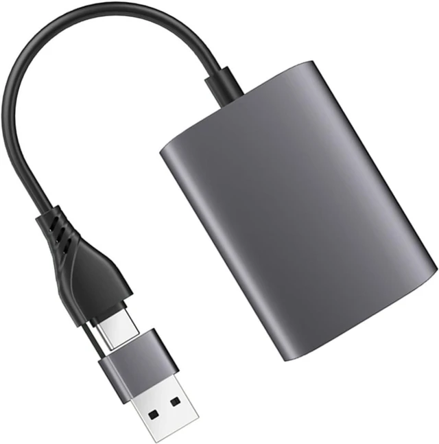 Main image of Happyyami USB-c to Dual High-Definition Video Adapter with USB 3.0 Hub for Laptops, 1080p60hz Dual Display Support, Dark Gray USB Port Expander for Multi-Screen Productivity