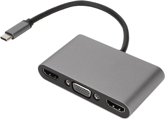 Main image of 5 in 1 USB C Hub, Supports 3 Monitors with 4K Resolution, 100W Fast Charging, USB 3.0 Data Transfer, VGA Ports, Aluminum Alloy Material