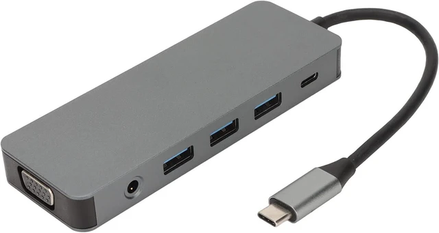 Main image of 11 in 1 USB C Hub, Grey USB Splitter with 4K, VGA, Gigabit RJ45, 3 USB3.0 Ports, 100W PD Charging, Storage Memory Card Reader
