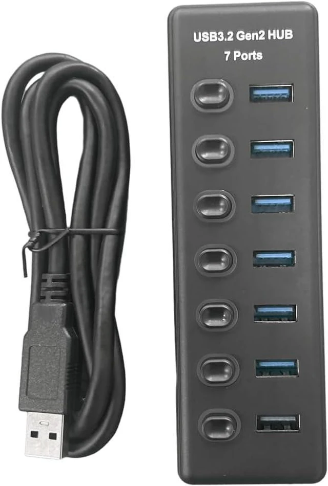 Main image of 7 Port USB3.2 Gen2 HUB 10Gbps USB 3.0 Hub with Individual Switch Control LED Indicator with Power Adapter US Plug