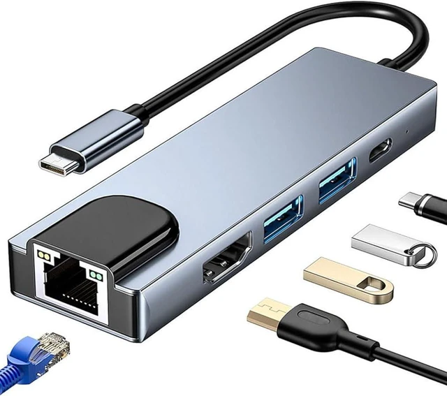 Main image of USB C Hub Multiport Adapter 5-in-1, USB C to Ethernet Hub, USB C to HDMI Adapter with HDMI, Ethernet Port, USB 3.0 Port, PD Charging Compatible with MacBook Pro/Air, Pad Pro, iMac, XPS and More