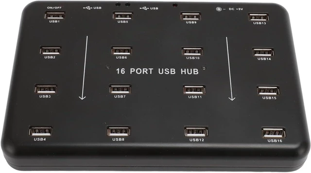 Main image of 16 Port USB2.0 Hub, Multi Port Desktop USB Splitter, High Speed Data Transfer, Short Circuit Alarm, for USB Flash Drives, Memory Card, Card Reader, Hard Drive (US Plug)