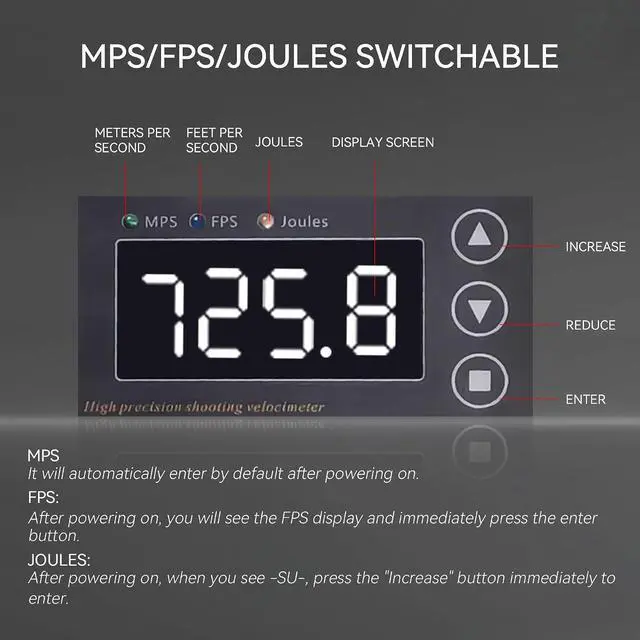 Alt view image 6 of 7 - Ballistic Chronograph for Rifle Shooting: Precision Speed Tester with FPS MPS Readings LCD Screens for Archery Arrow Bow