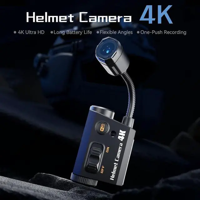 Alt view image 2 of 7 - Helmet Camera, 4K Bendable Action Camera with 6 Hours Recording with App Control for Airsoft Paintball Tactical Helmet Riding Motorcycle Bike Cycling Climbing Outdoor Sports