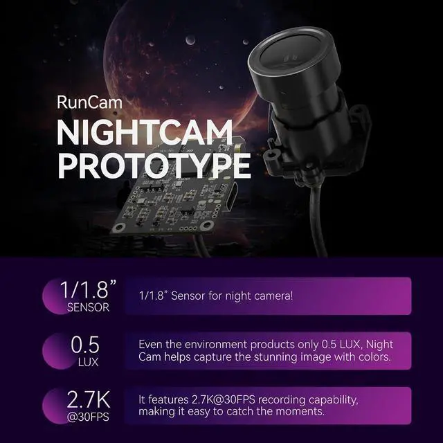 Alt view image 2 of 7 - Night Action Camera Prototype with 2.7K30FPS DC 5V Power for FPV and Other Occasions