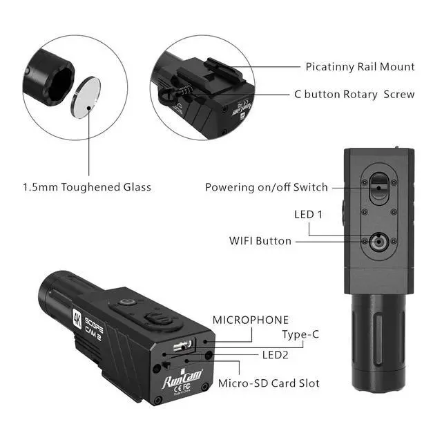 Alt view image 2 of 6 - ScopeCam2 4K Zoom Action Camera Waterproof 4xDigital HD Mini Video Camera with Recording Switch Cable