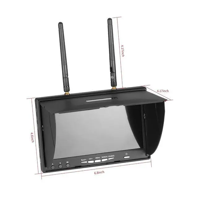 Alt view image 2 of 7 - 7Inch Portable FPV Monitor: 5.8Ghz 7" Screen with DVR 40CH Receiver 800 x 480 LCD Display Built-in Battery for FPV